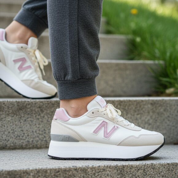 New Balance PLATFORM Casual Women's Sneakers Shoes White Sea Salt Rose Size 7.5 - Picture 1 of 6